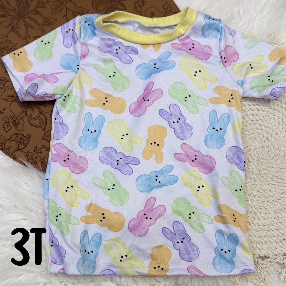 Pastel Bunny Print Short Sleeve Tee - Yellow Trim
